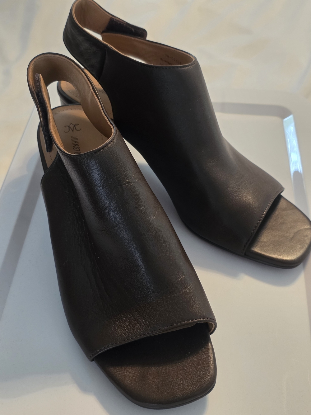 Johnston & Murphy Brown Leather Open-Side Peep-Toe Mules